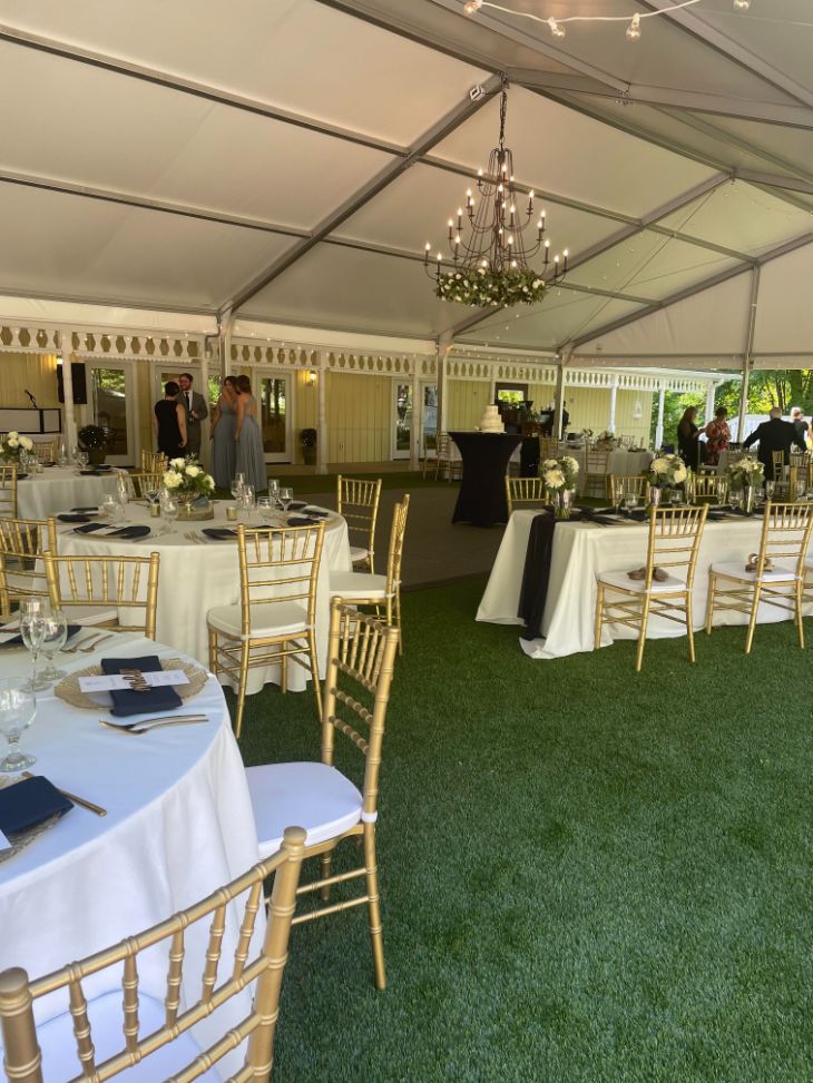 Stonegate Manor & Gardens Michigan wedding venue - white wedding tent with chandelier